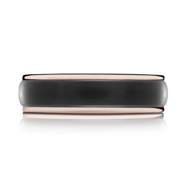 14K Rose Gold and Carbon-Fiber Mens Band