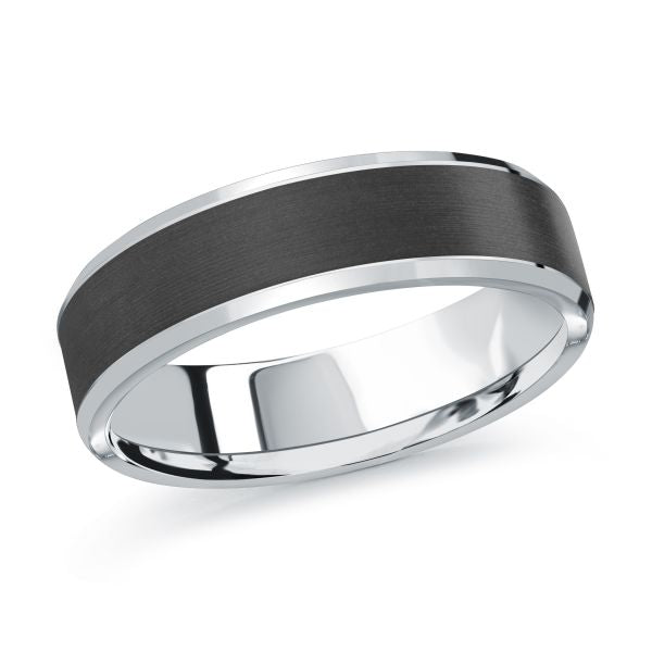 14K White Gold and Carbon-Fiber Mens Band