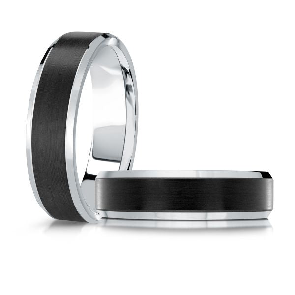 14K White Gold and Carbon-Fiber Mens Band