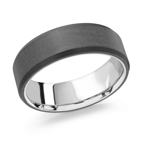 14K White Gold and Carbon-Fiber Mens Band