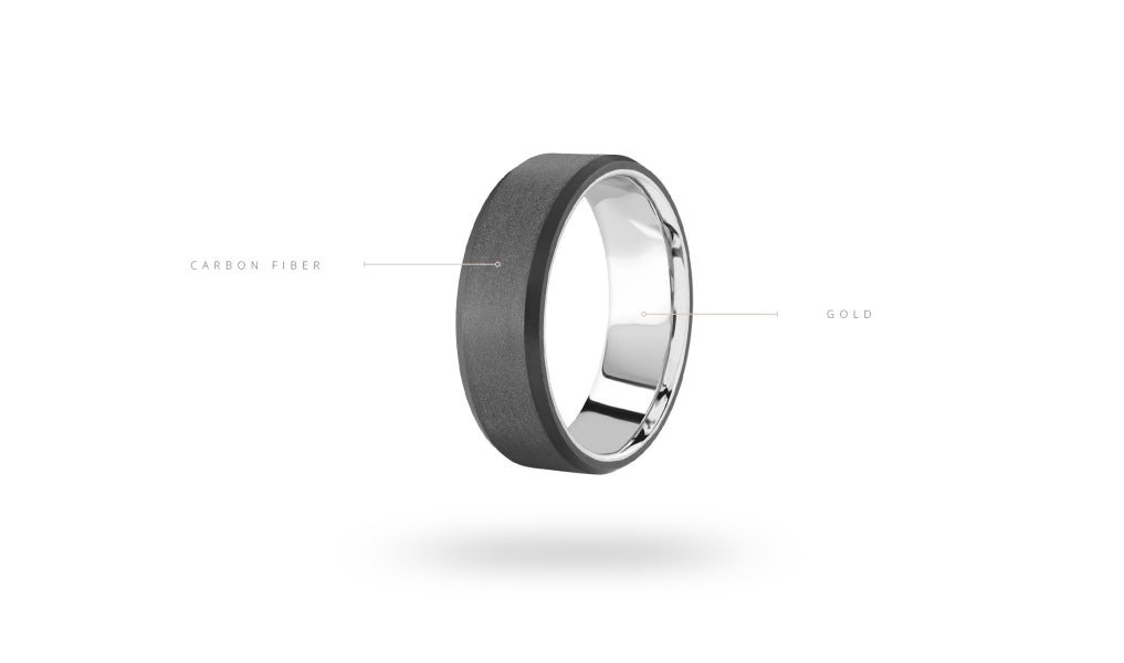 14K White Gold and Carbon-Fiber Mens Band