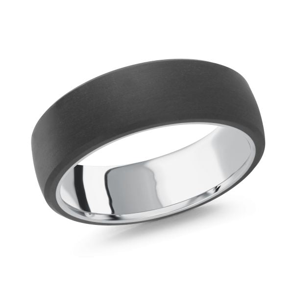 14K White Gold and Carbon-Fiber Mens Band