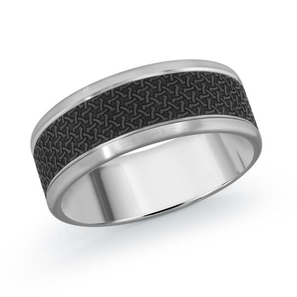 14K White Gold and Carbon-Fiber Mens Band