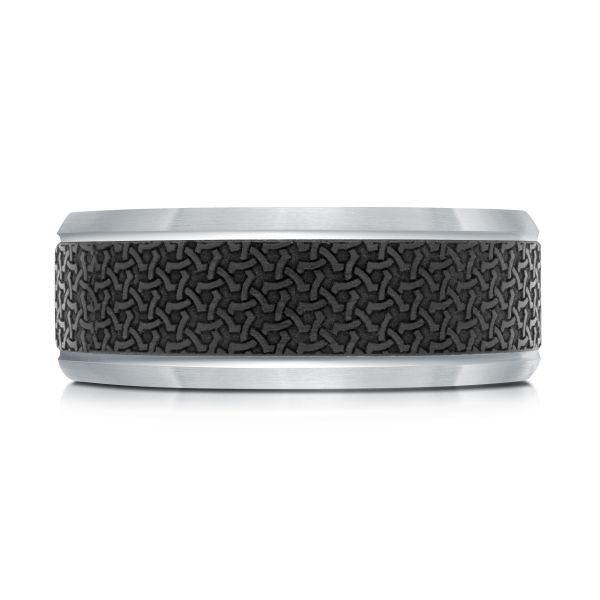 14K White Gold and Carbon-Fiber Mens Band