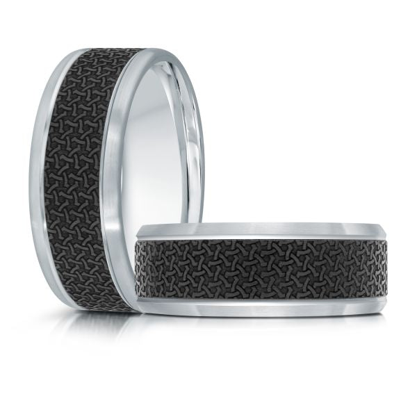 14K White Gold and Carbon-Fiber Mens Band