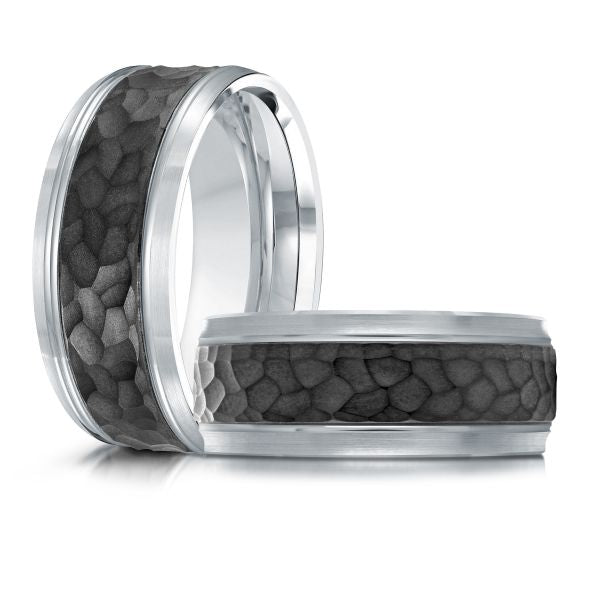 14K White Gold and Carbon-Fiber Mens Band