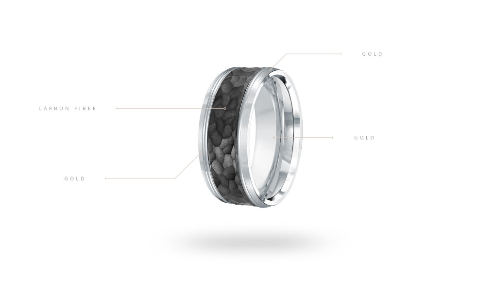 14K White Gold and Carbon-Fiber Mens Band