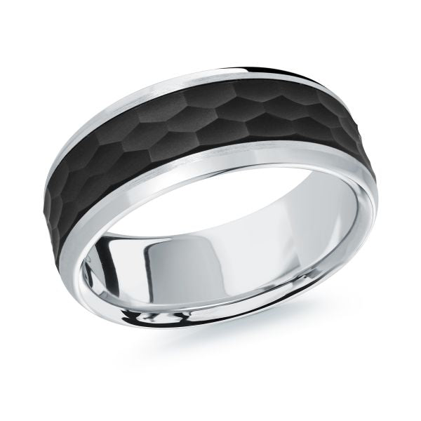 14K White Gold and Carbon-Fiber Mens Band