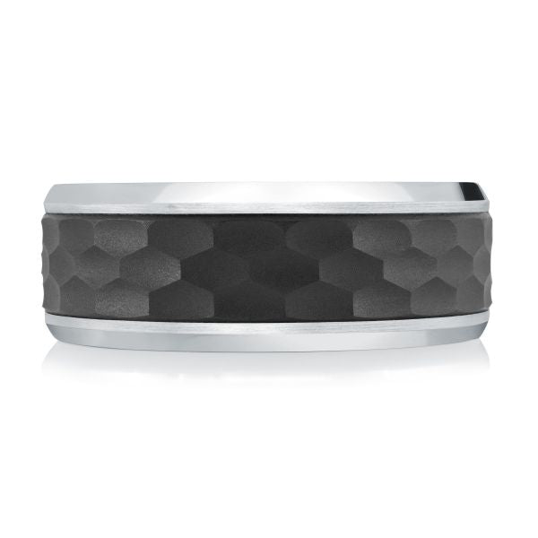 14K White Gold and Carbon-Fiber Mens Band