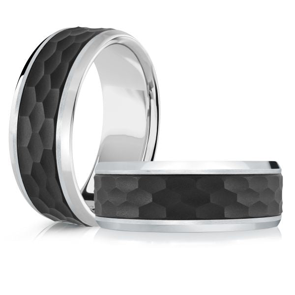 14K White Gold and Carbon-Fiber Mens Band