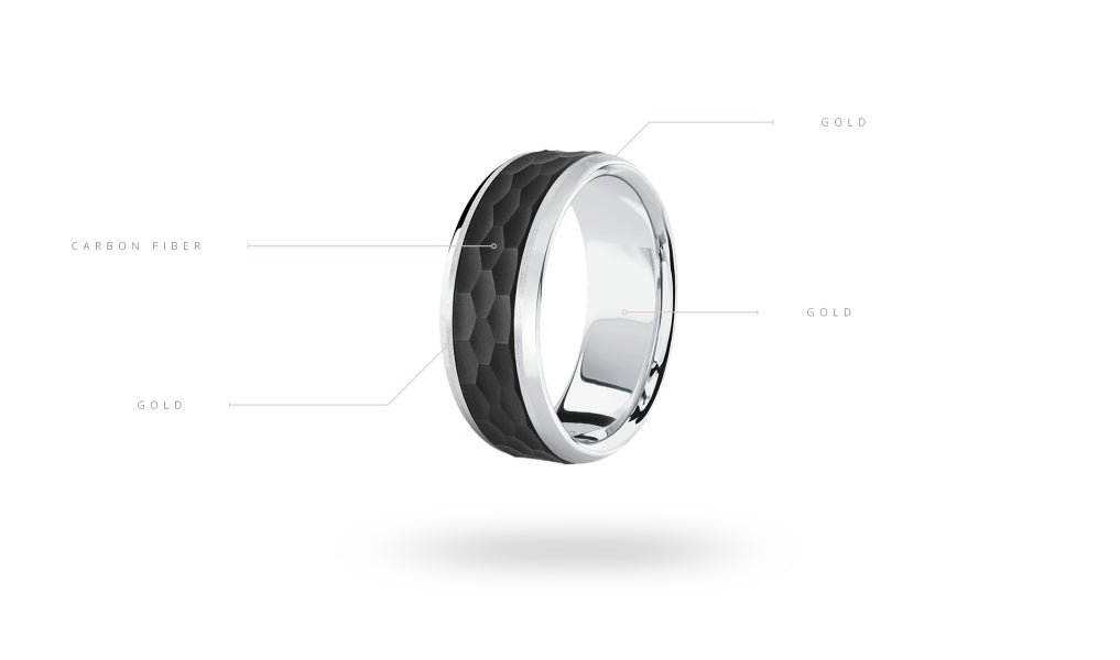 14K White Gold and Carbon-Fiber Mens Band