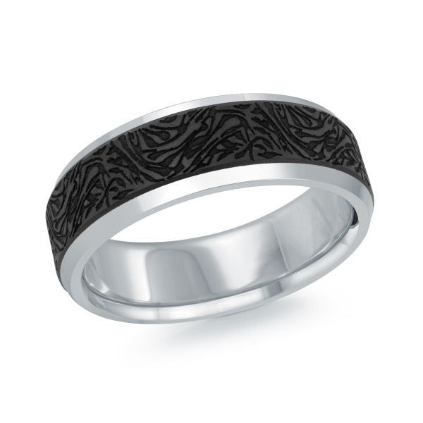 14K White Gold and Carbon-Fiber Mens Band