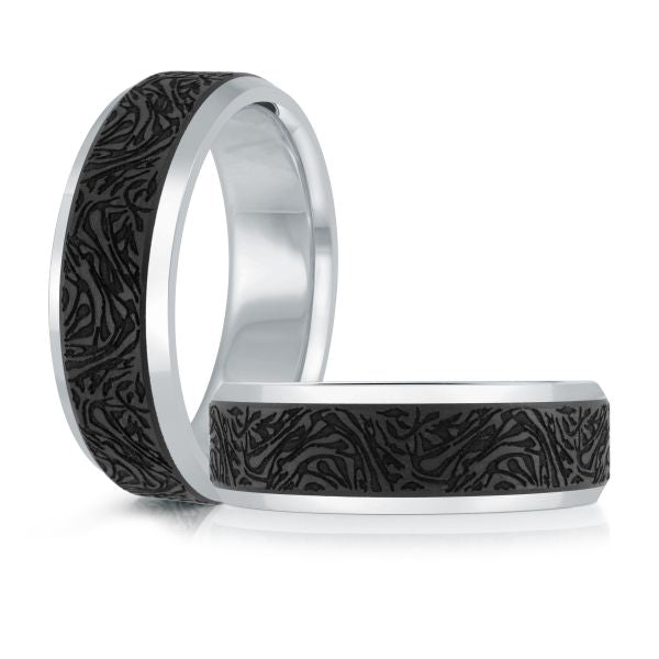 14K White Gold and Carbon-Fiber Mens Band