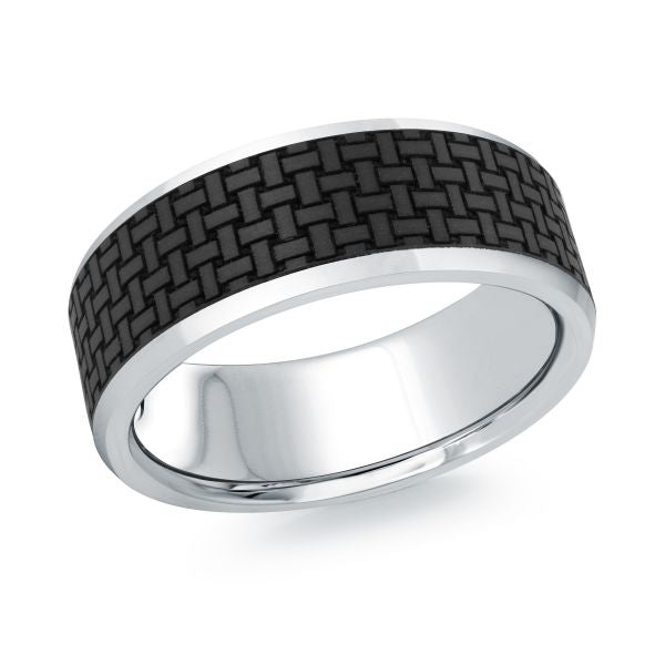 14K White Gold and Carbon-Fiber Mens Band