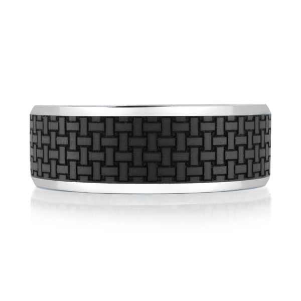 14K White Gold and Carbon-Fiber Mens Band