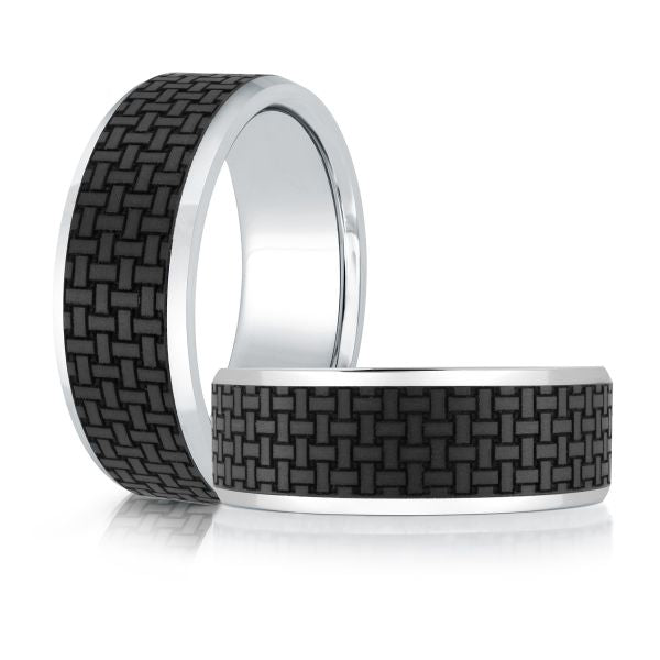 14K White Gold and Carbon-Fiber Mens Band