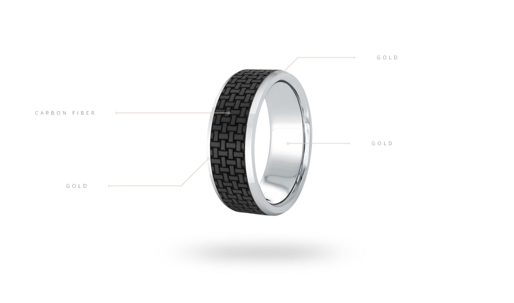 14K White Gold and Carbon-Fiber Mens Band