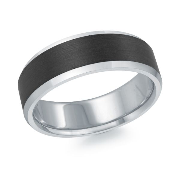 14K White Gold and Carbon-Fiber Mens Band