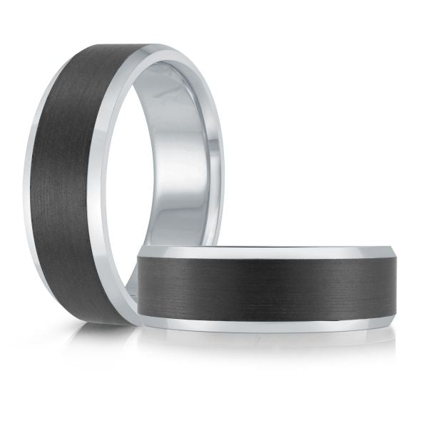 14K White Gold and Carbon-Fiber Mens Band