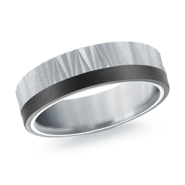 14K White Gold and Carbon-Fiber Mens Band