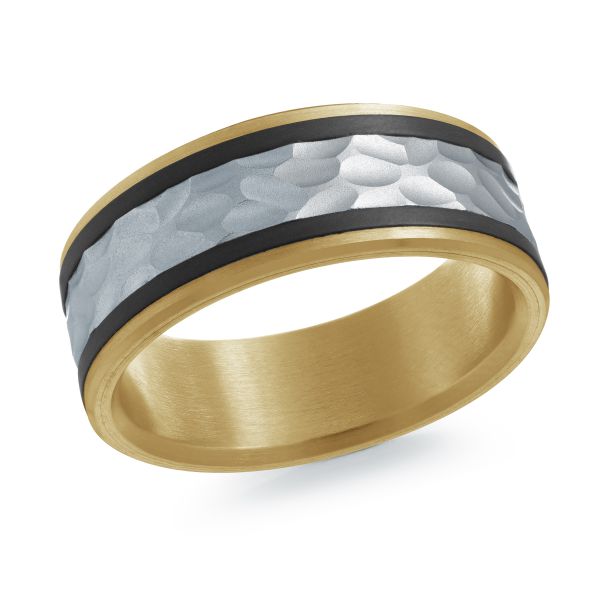 14K Two-Tone Gold and Carbon-Fiber Mens Band