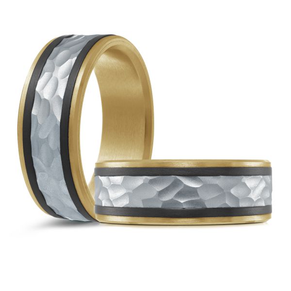 14K Two-Tone Gold and Carbon-Fiber Mens Band