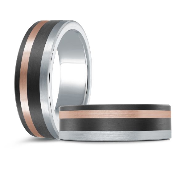 14K Two-Tone Gold and Carbon-Fiber Mens Band