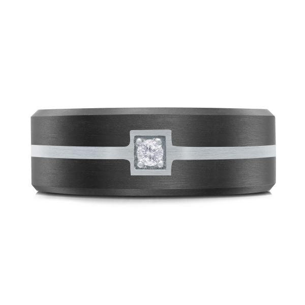 14K White Gold and Carbon-Fiber and 0.05cttw Diamond Mens Band