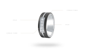 14K White Gold and Carbon-Fiber and 0.15cttw Diamond Mens Band