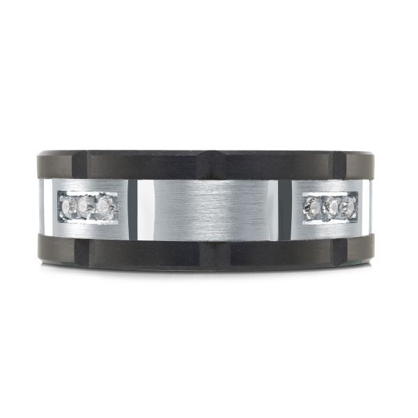 14K White Gold and Carbon-Fiber and 0.24cttw Diamond Mens Band