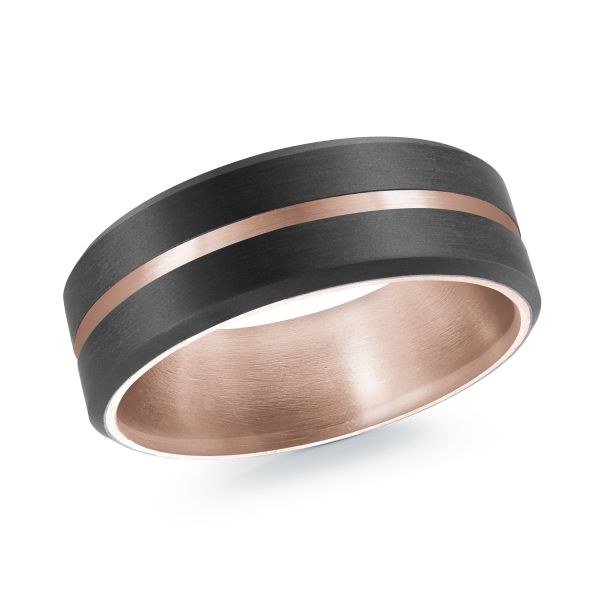 14K Rose Gold and Carbon-Fiber Mens Band