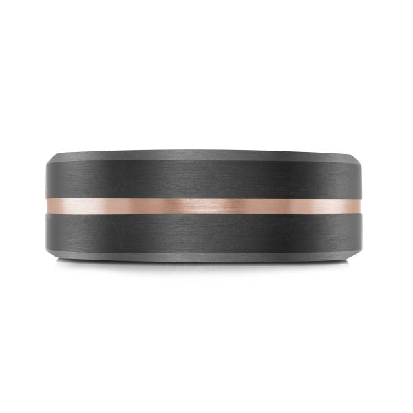 14K Rose Gold and Carbon-Fiber Mens Band