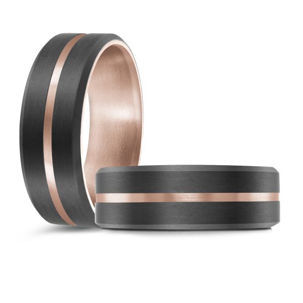 14K Rose Gold and Carbon-Fiber Mens Band