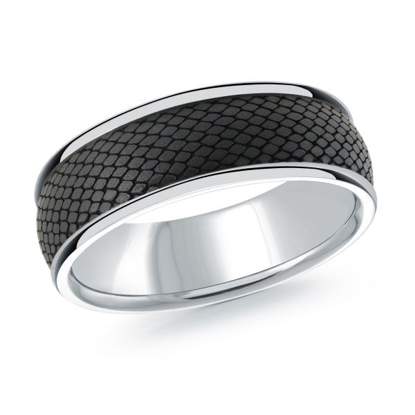 14K White Gold and Carbon-Fiber Mens Band