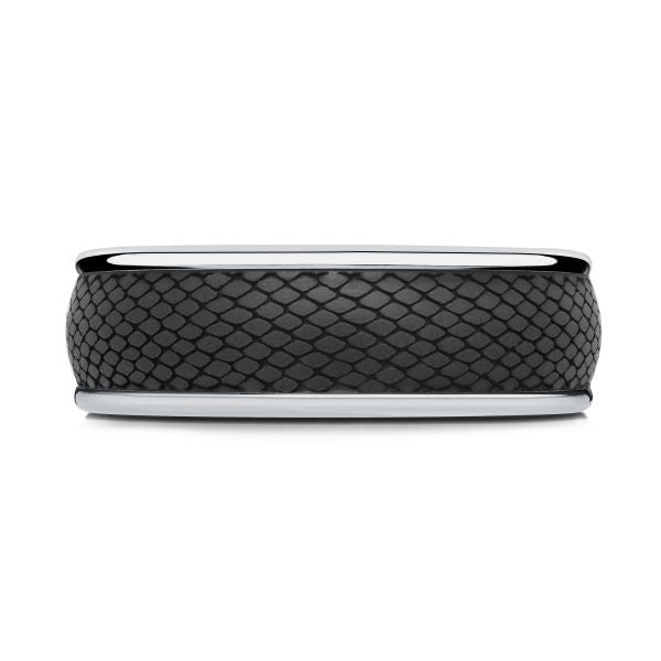 14K White Gold and Carbon-Fiber Mens Band