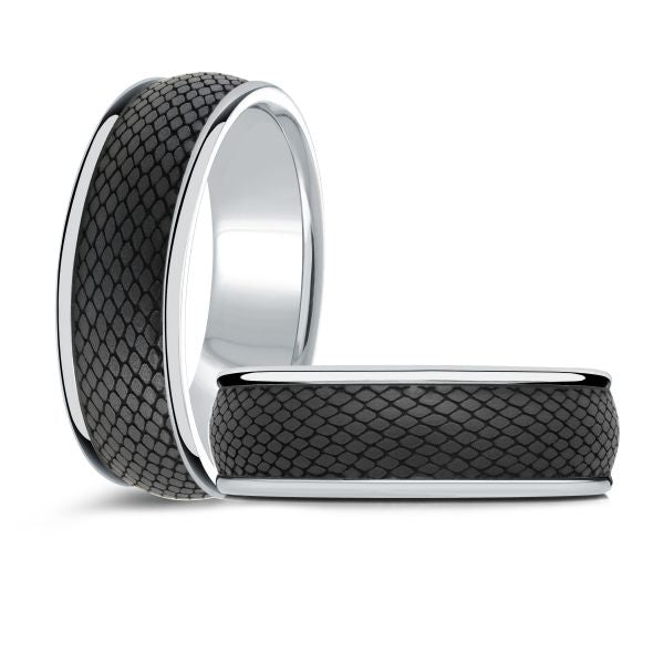 14K White Gold and Carbon-Fiber Mens Band