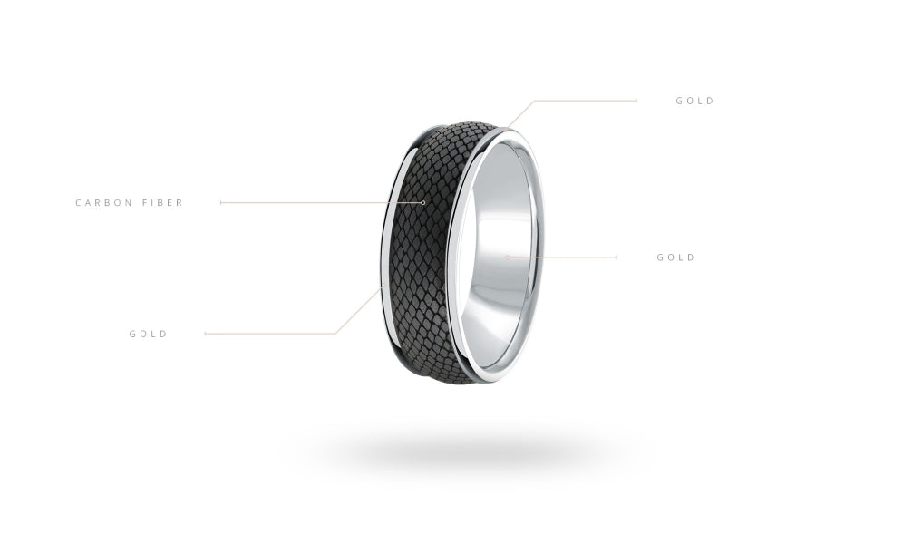 14K White Gold and Carbon-Fiber Mens Band