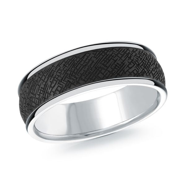 14K White Gold and Carbon-Fiber Mens Band