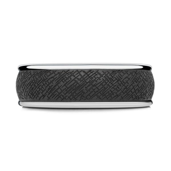 14K White Gold and Carbon-Fiber Mens Band