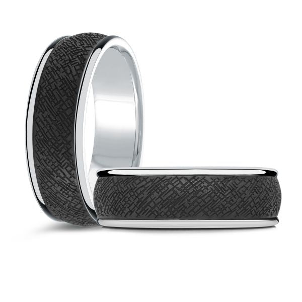 14K White Gold and Carbon-Fiber Mens Band