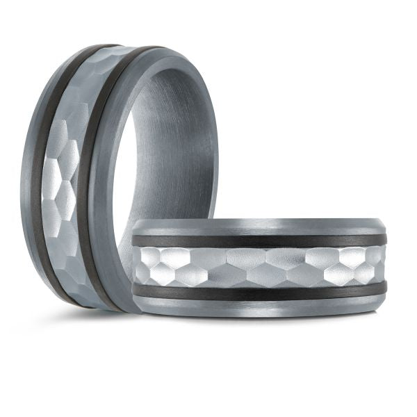 14K White Gold, Tantalum and Carbon-Fiber Mens Band