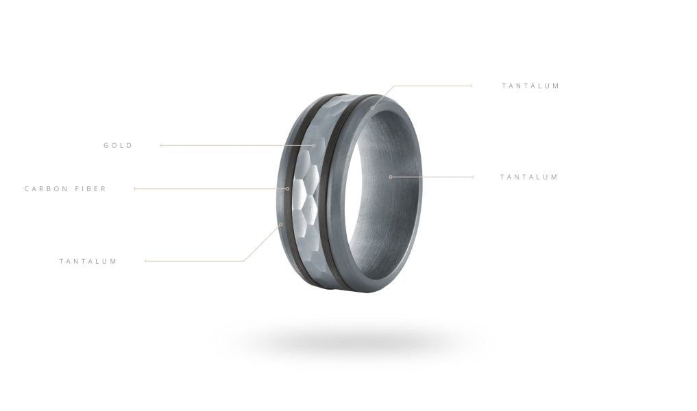 14K White Gold, Tantalum and Carbon-Fiber Mens Band