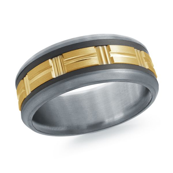 14K Yellow Gold, Tantalum and Carbon-Fiber Mens Band