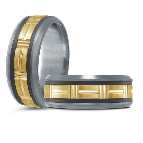 14K Yellow Gold, Tantalum and Carbon-Fiber Mens Band