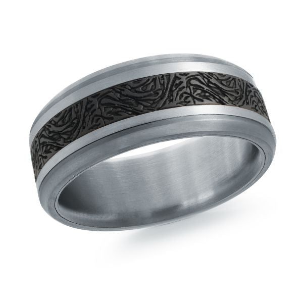 14K White Gold, Tantalum and Carbon-Fiber Mens Band