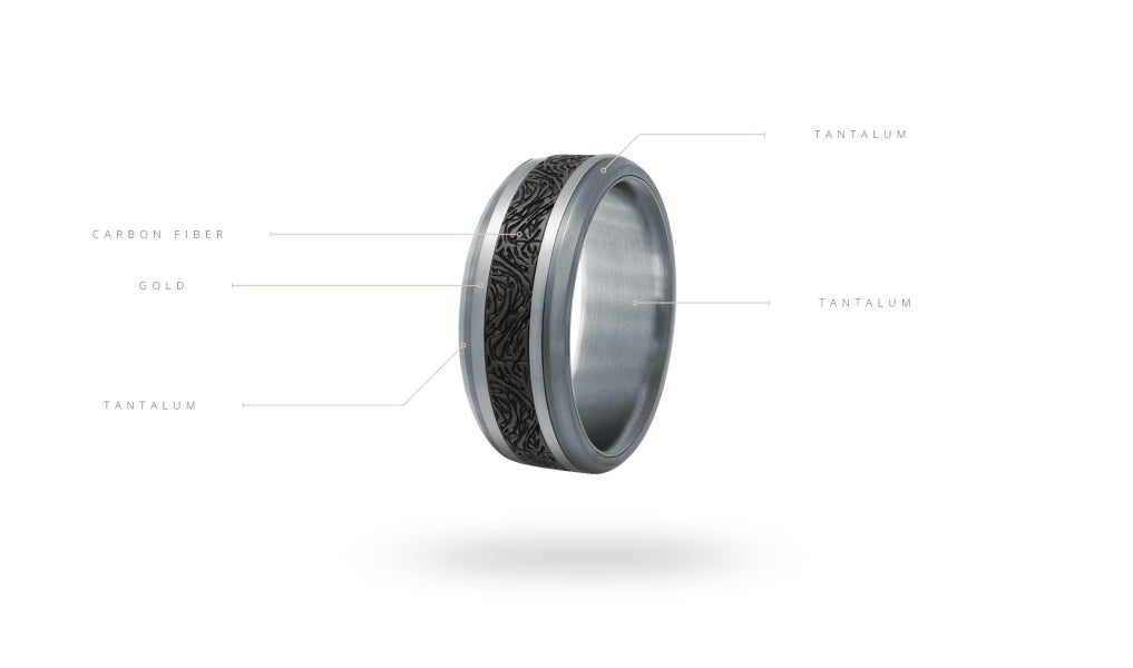 14K White Gold, Tantalum and Carbon-Fiber Mens Band