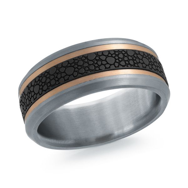 14K Rose Gold, Tantalum and Carbon-Fiber Mens Band