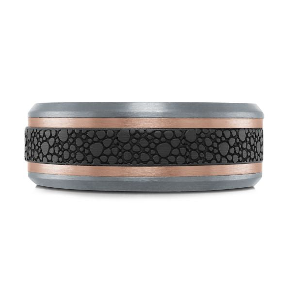 14K Rose Gold, Tantalum and Carbon-Fiber Mens Band