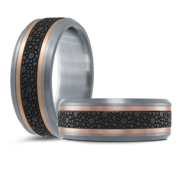 14K Rose Gold, Tantalum and Carbon-Fiber Mens Band