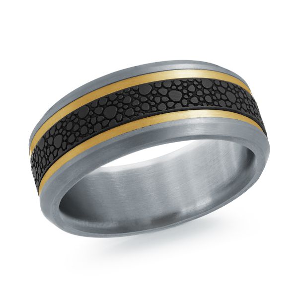 14K Yellow Gold, Tantalum and Carbon-Fiber Mens Band